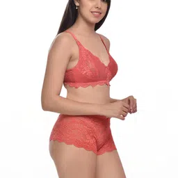 samvar Women Red,Blue Net Bra Panty Set for Lingerie Set Undergarments Pack of 2 image 3