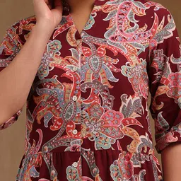 Soch Floral Printed Mandarin Collar Pure Cotton Tunic image 4
