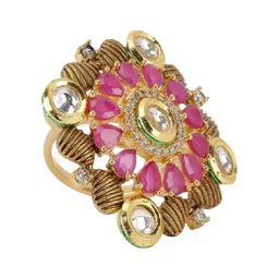 Anouk Gold Plated American Diamond & Kundan Stone Studded Finger Ring image 4