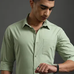 HIGHLANDER Men Spread Collar Solid Cotton Slim Fit Formal Shirt-image-54