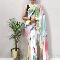 HERE&NOW Floral Printed Art Silk Banarasi Saree image 4