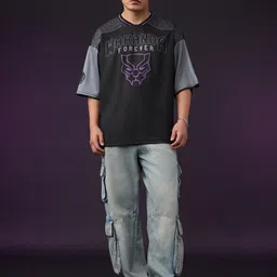 The Souled Store Men Printed V-Neck Drop-Shoulder Sleeves T-shirt image 5