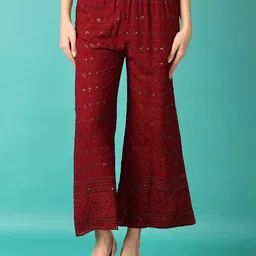 V-Mart Women Floral Embroidered Knitted Ethnic Palazzos-image-70