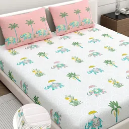 Home Ecstasy White Printed Pure Cotton 140TC Double King Bedsheet Set 1.83 m x 1.98 m-picture-31