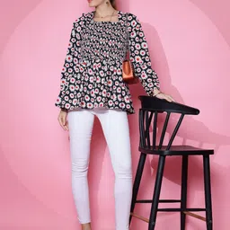 De La Moda Floral Print Crepe Top image 5