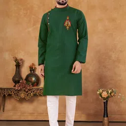 Saif chikan handicraft Men Ethnic Motifs Embroidered Cotton Kurta with Trousers-picture-20