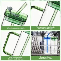 fun finds Random Color Square Glass with Handle, Lid and Straw Glass Coffee Mug image 3