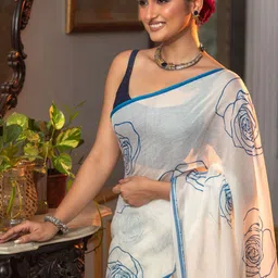 SUTAYAN Floral Printed Block Print Saree-image-3