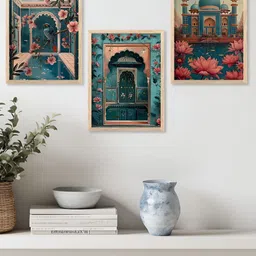 Kotart Blue & Pink 3 Pieces Wooden Traditional Painting Wall Arts-picture-35