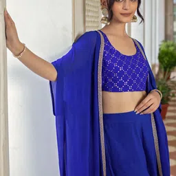 KASYA Embroidered Round Neck Sleeveless Top & Palazzo With Shrug image 2