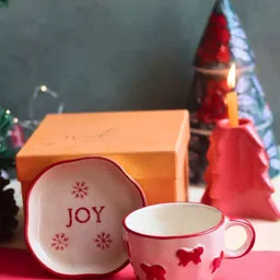 WEAVING HOMES Red & White Floral Textured Ceramic Glossy Mug and Bowl Set of Cups and Mugs-image-19