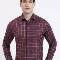 METAL Windowpane Checked Slim Fit Opaque Formal Shirt-picture-6