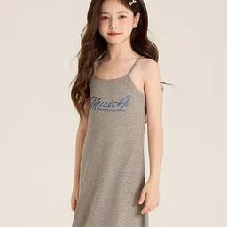 LULU & SKY Girls Typography Printed Sleeveless Strappy Midi A-Line Dress image 2