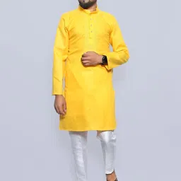 PUSHTI ENTERPRISE Men Regular Pure Cotton Kurta with Churidar-image-86