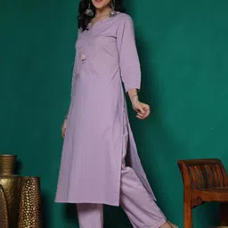 Sangria Women Solid Yoke Design Cotton Kurta with Palazzos image 5