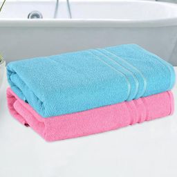 Myntra Elegant Homes Pink & Blue 2 Cotton 150 GSM Bath Towel-picture-24