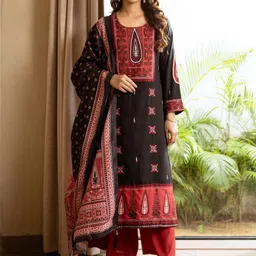 HERE&NOW Ethnic Motifs Printed Regular Thread Work Kurta With Salwar & Dupatta-picture-12