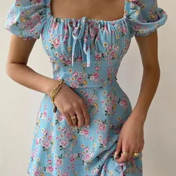 Mast & Harbour Women Floral Printed Tie-Ups Square Neck Fit and Flare Mini Dress-image-20