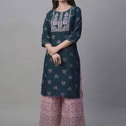 Kiana House Of Fashion Floral Printed Pure Cotton Straight Kurta with Palazzos-picture-24