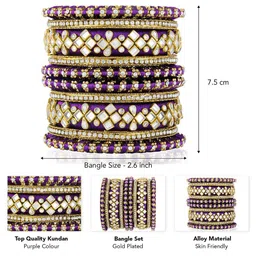 Peora Set Of 10 Gold Plated Kundan Stone Studded Bangles image 2