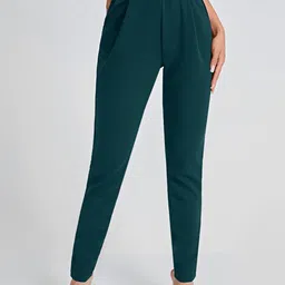 DTR FASHION Women Carrot High-Rise Slim Fit Pleated Trousers-image-51