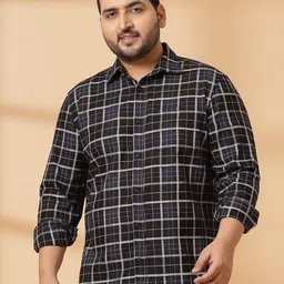 plusS Men Spread Collar Tartan Checked Cotton Casual Shirt-picture-33
