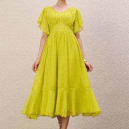 Antheaa Women Solid Embellished Fit & Flare Maxi Dress-picture-28