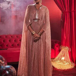 HOUSE OF FETT Queen Of Hearts Women Metallic Cape Sleeve Gown Maxi Dress-image-37