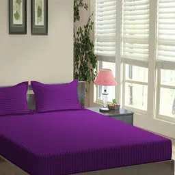 Trance Home Linen Purple Striped Cotton 200 TC King Fitted Bedsheet Set 1.98 m x 1.83m-picture-16