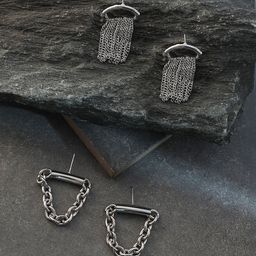SOHI Set Of 2 Silver-Plated Contemporary Drop Earrings-picture-21