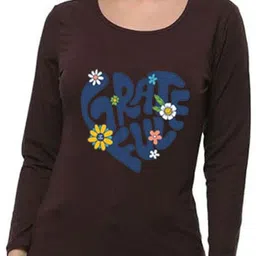 vylo Women Printed Round Neck Cotton Blend Brown T-Shirt-picture-18