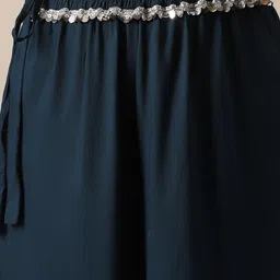 Globus Women Teal Lace Insert Drawstring Waist Wide Leg Flared Palazzo image 5