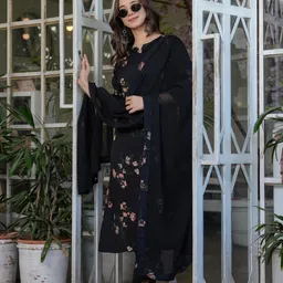 THE52 Floral Printed Notch Neck Straight Kurta With Trousers & Dupatta-picture-17