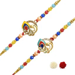 MEIRA JEWELLERY Set Of 2 Stone-Studded & Beaded Rakhi With Greeting Card Gift Set-picture-39