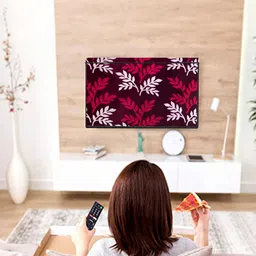 MOGNE FAB Maroon & White Leaf Printed Non Woven 32 Inches Led TV Cover-image-6
