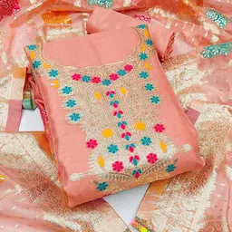 HERE&NOW Embellished Organza Unstitched Dress Material-picture-25