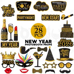 yozique Balck, Golden New Years Eve Photo Booth Props,New Year Decorations (Pack Of 28) image 2
