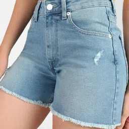 pepe jeans Distressed Women Blue Denim Shorts image 5