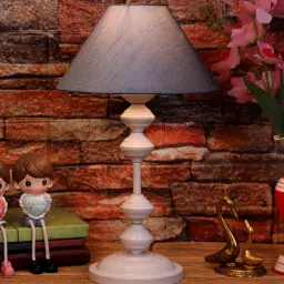 Margot Grey Fabric Shade Night Lamp With Metal Base By Foziq image 1