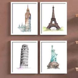 art street Gothic Blue Engineered Wood Framed Art Print Set of 4 image 1