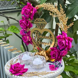 creative horizon Artificial Flower Design Engagement Ring Tray Platter, Name Plate,Ring plate Wood, Plastic Decorative Platter image 2