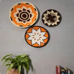 Set Of 3 Brown Sabai Grass Roots And Rhythm Wall Plate-image-16