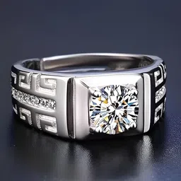 rappersshop Silver Plated Solitaire Adjustable Ring for Men Stainless Steel Zircon Silver Plated Ring-picture-10