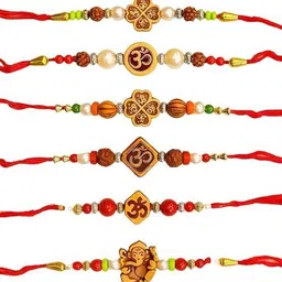 namh vastuu Thread Rakhi for Brother Pack of 6 Traditional Rakhis with Om Assorted Rakhi Set-picture-32