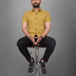 metronaut Men Regular Fit Solid, Checkered Spread Collar Casual Shirt image 4