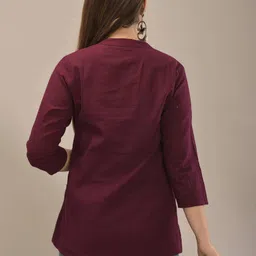iqraar Women Regular Fit Self Design Mandarin Collar Casual Shirt image 2