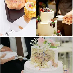 seaspirit Stainless Steel Cake Knife and Server Set with Acrylic Handle Slicer Cutter Pizza Shovel Knife Pie Server Hand Tool with Cutting Knife Decorating Tool (Set of 2 pcs) Crystal, Steel Cake Server image 3