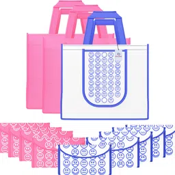 heart home Pack of 12 Smile Foldable Shopping Bags For Women | Pink & White Blue Pack of 12 Grocery Bags-picture-23