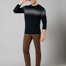 cantabil Men Striped Round Neck Blue Sweater image 5