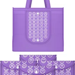 kuber industries Pack of 5 Smile Print Foldable Grocery/Shopping Bags For Women | Purple Pack of 5 Grocery Bags-picture-35
